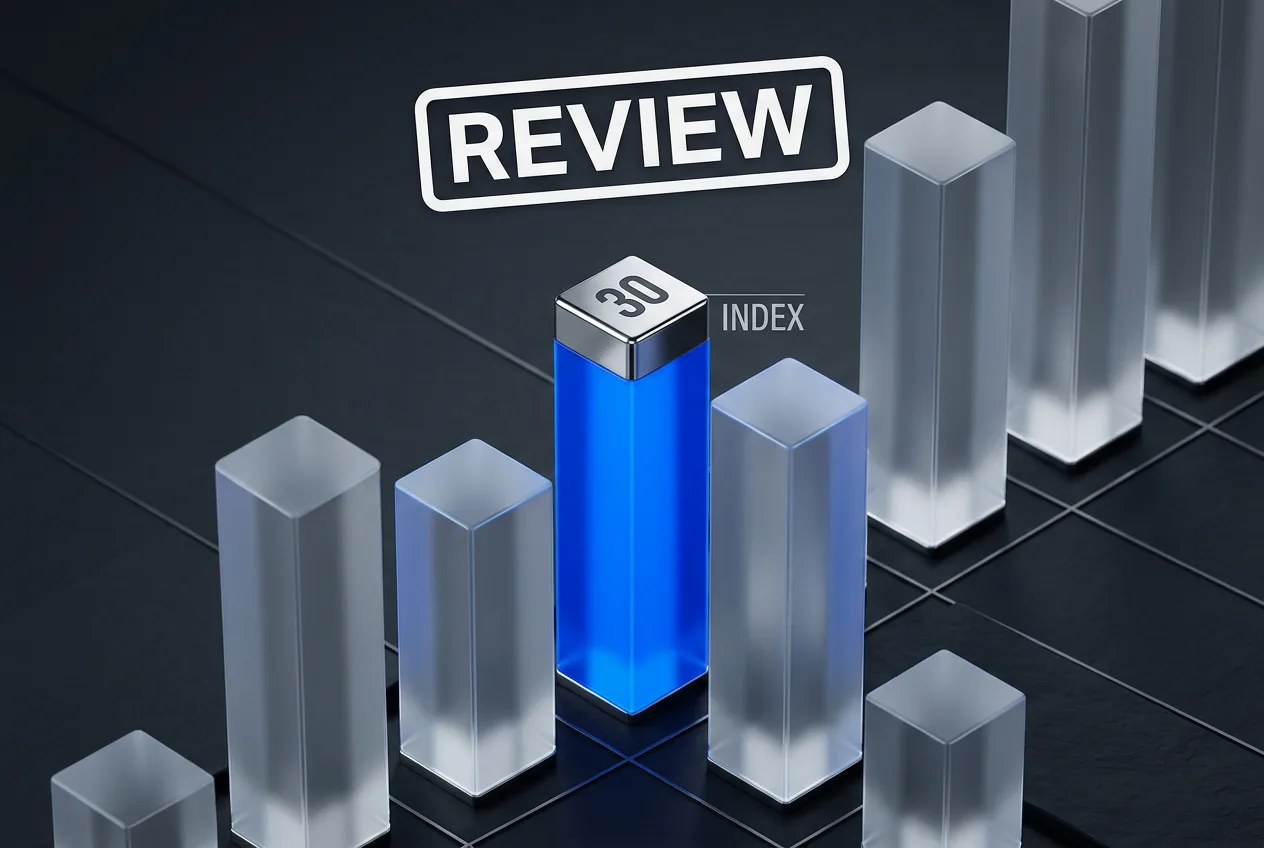 Editorial 3D bar chart highlighting the Intelligence Index benchmark score for Reflection Beam AI.