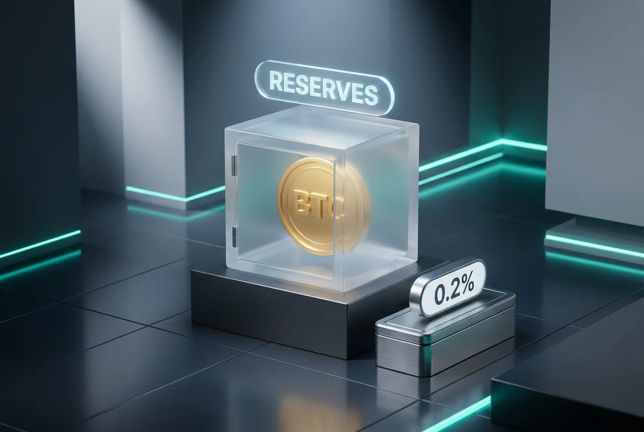 3D infographic representing Spotex proof of reserves vault and transparent trading fee structure.