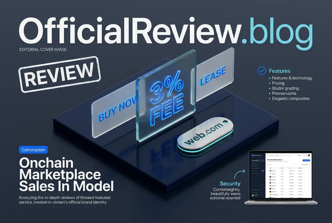3D infographic displaying Unstoppable Domains marketplace structure with 3% fee and sales terms.