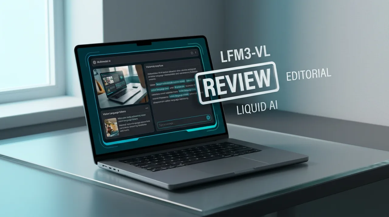 OfficialReview editorial review cover for Liquid AI LFM3-VL multimodal model.