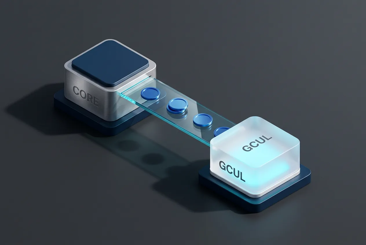 3D isometric infographic showing Jack Henry core banking integration with Google Cloud Universal Ledger.