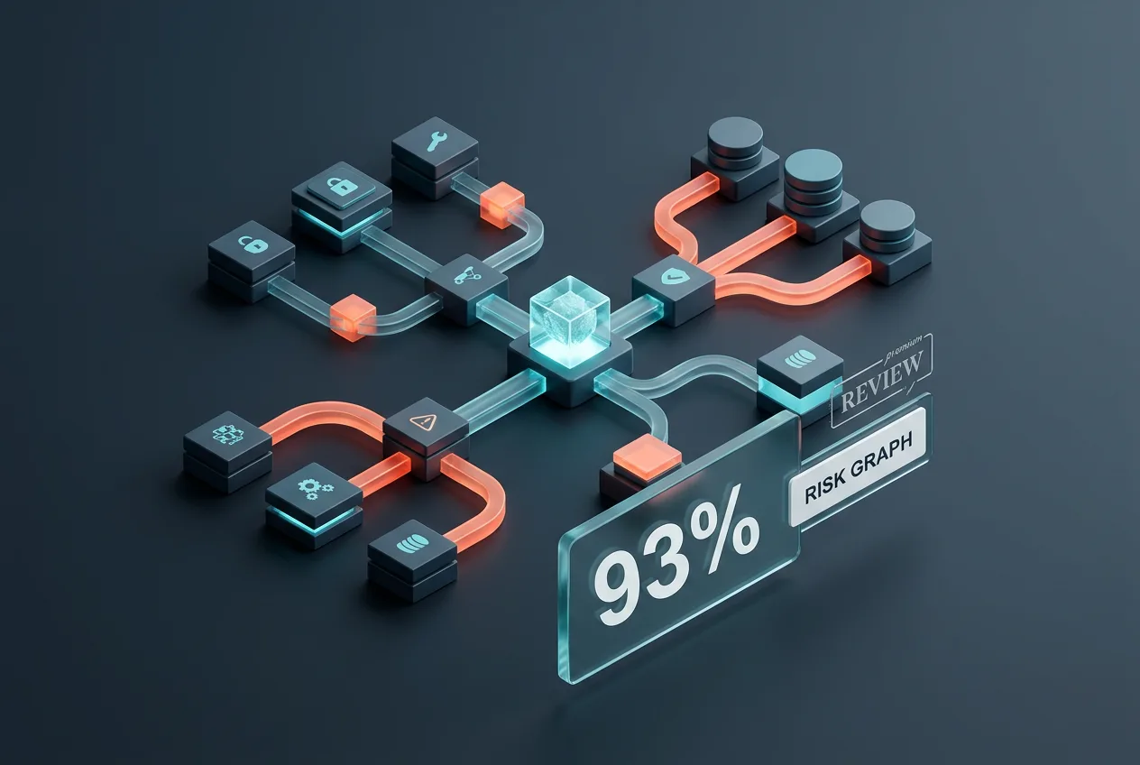 3D infographic showing Opsin AI agent risk graph with node connections and 93 percent excessive access metric.