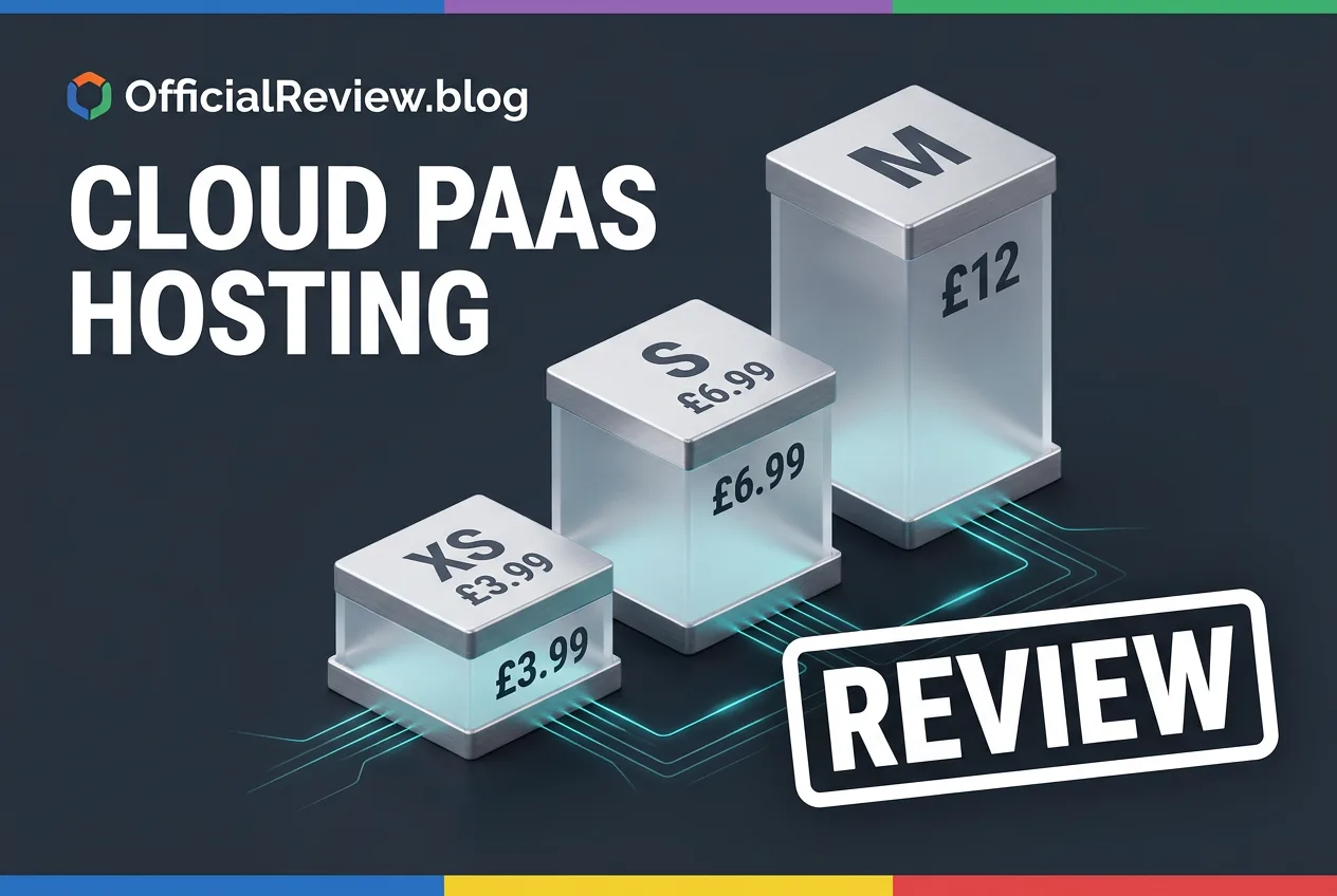 3D infographic comparing QuickCloud PaaS pricing tiers from XS to M with monthly costs.