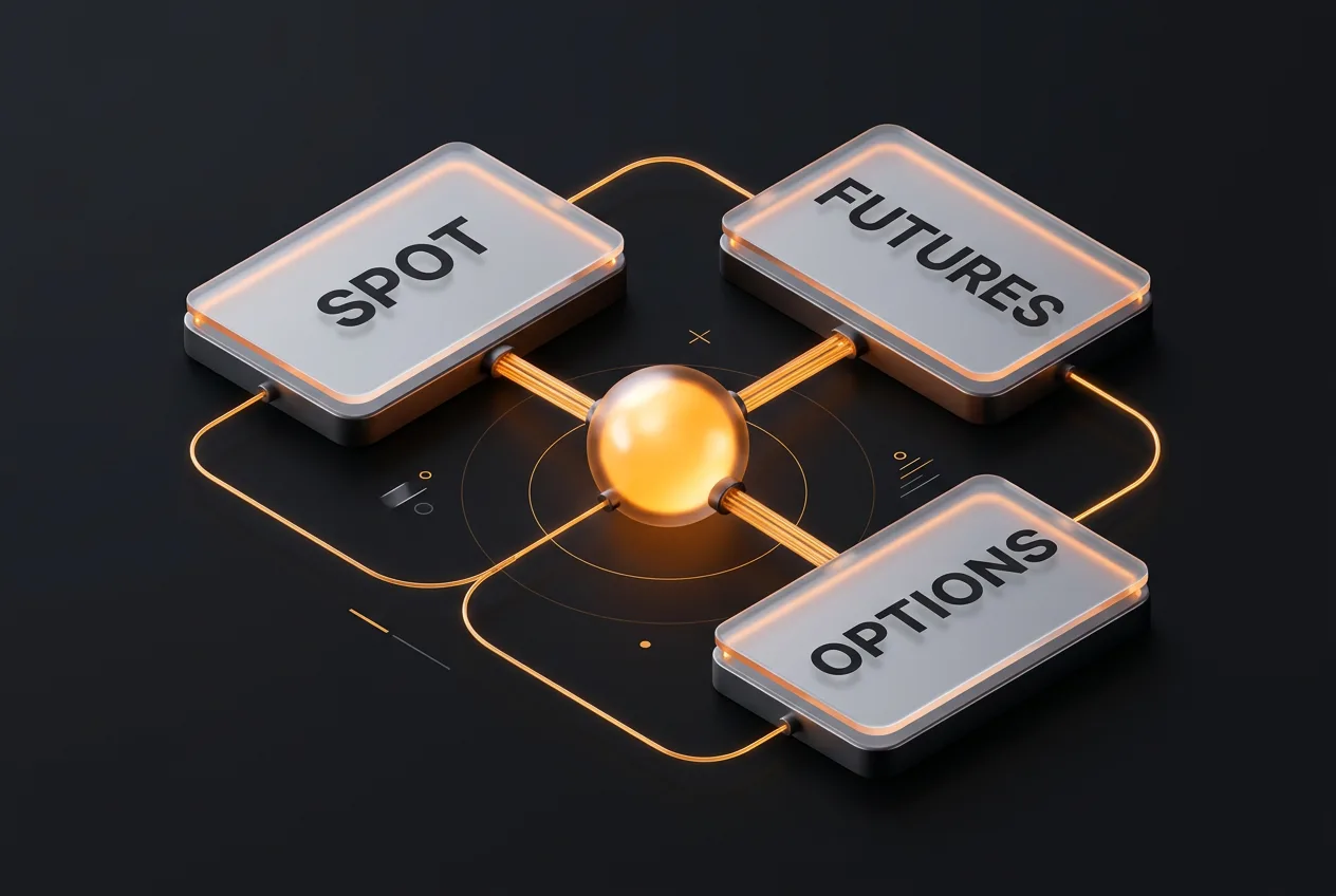 3D diagram of Bybit Unified Trading Account linking spot, futures, and options balances.