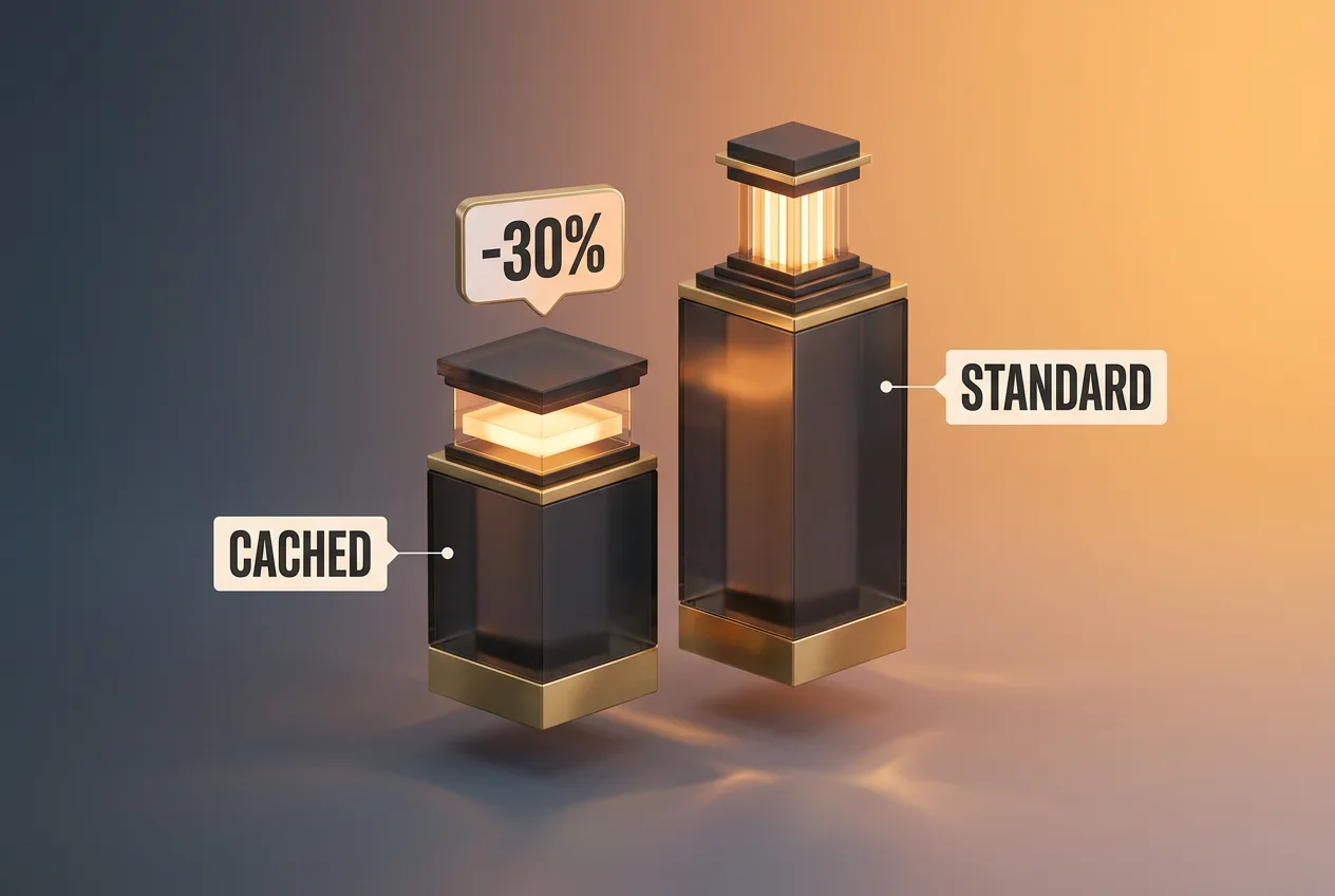 3D infographic showing Mango Inference token pricing and cached performance comparison.
