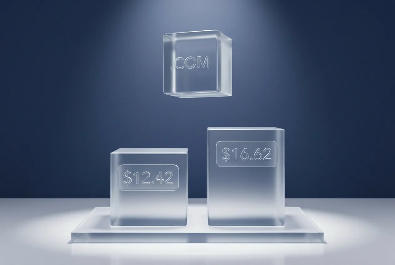Infographic comparing AIT domain initial registration cost with annual renewal price.