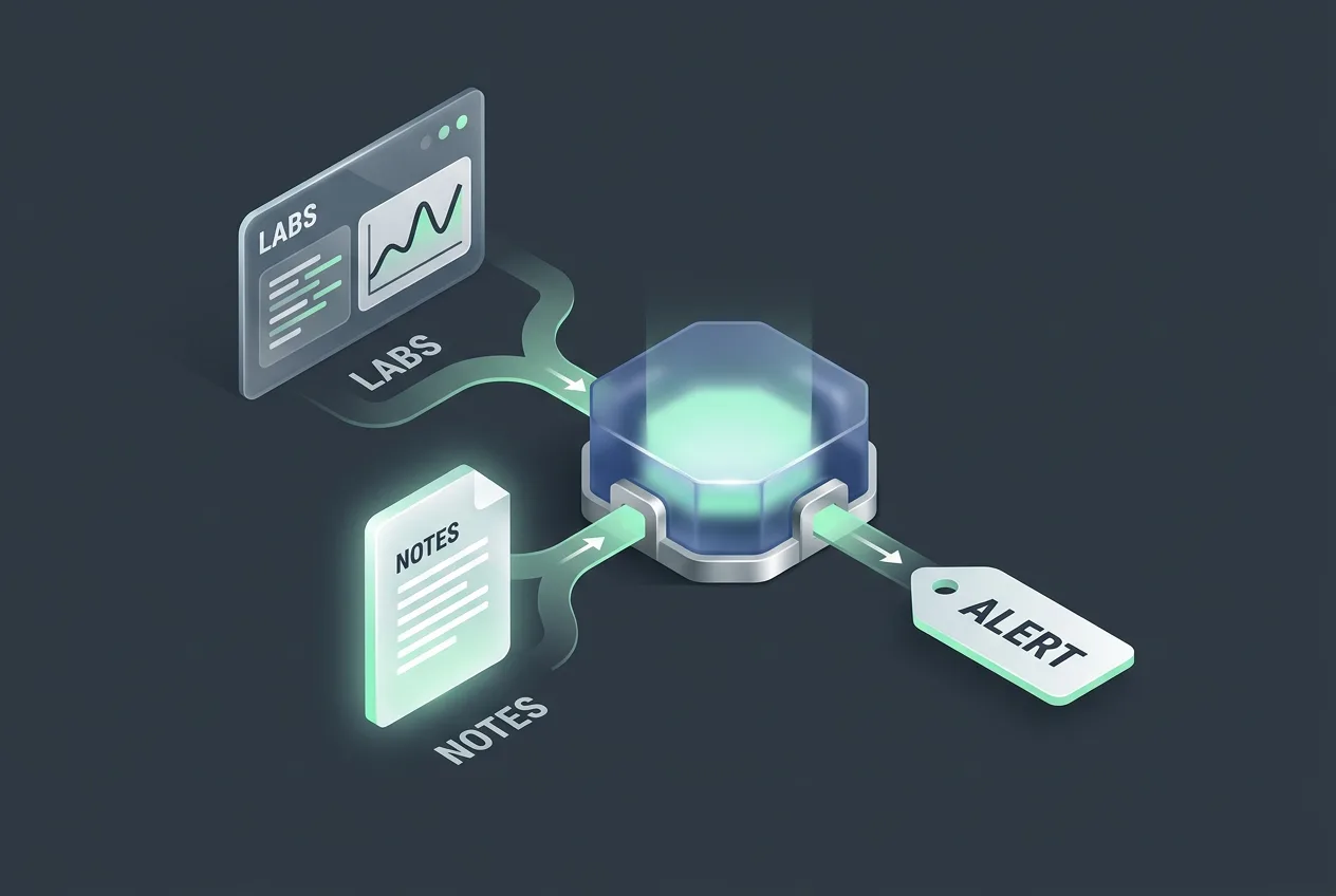 Infographic showing Healthleap AI screening process for structured and unstructured patient records