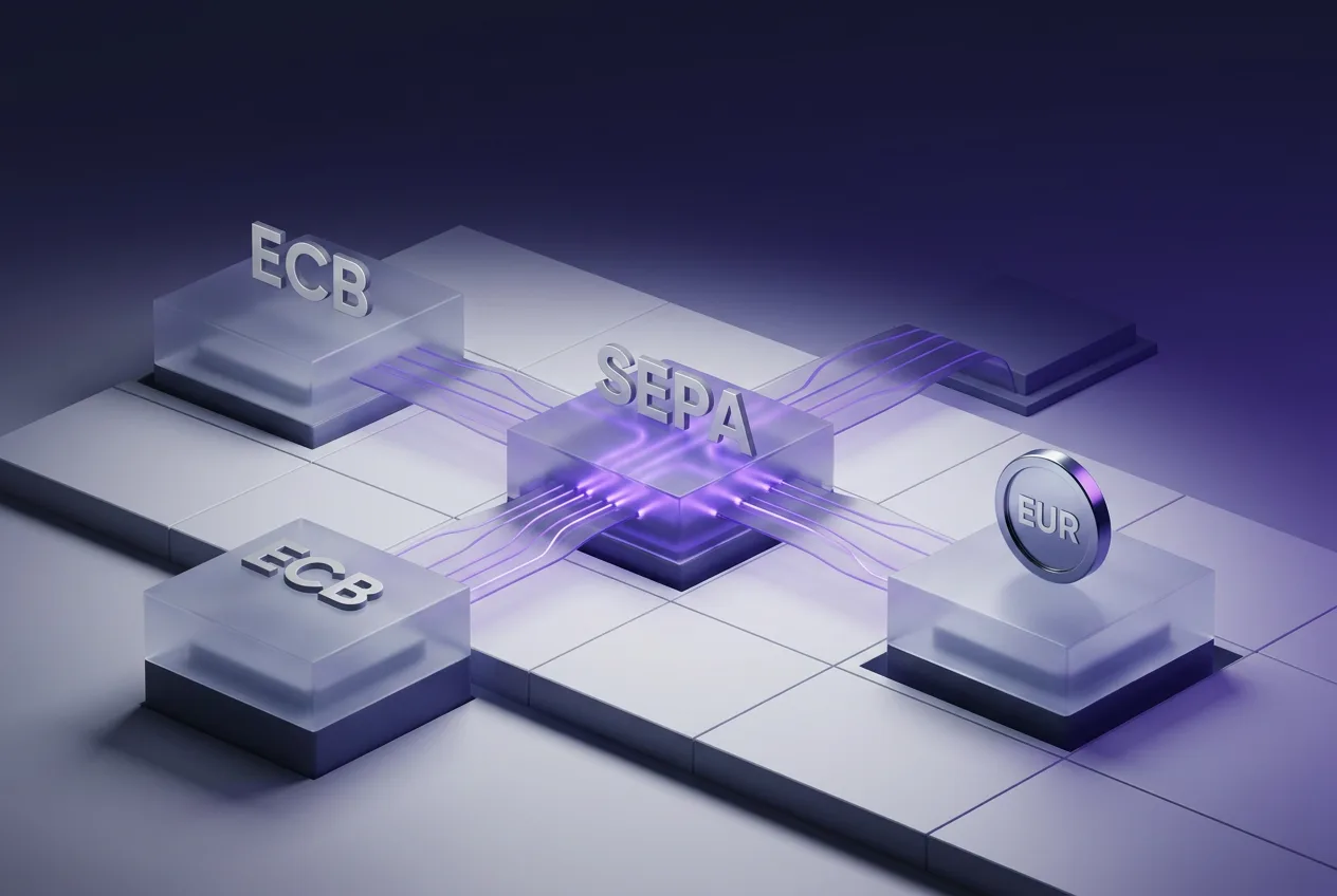 Infographic diagram illustrating Kraken's direct European banking and SEPA rails integration.