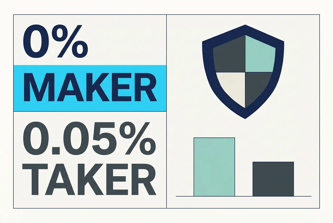 Flat vector infographic displaying MEXC maker and taker fee comparison and security metrics.