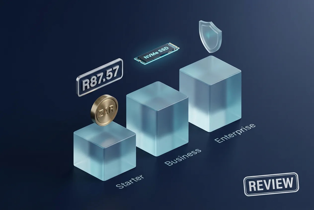 3D infographic displaying Gole Cloud hosting tier pedestals with South African ZAR pricing.